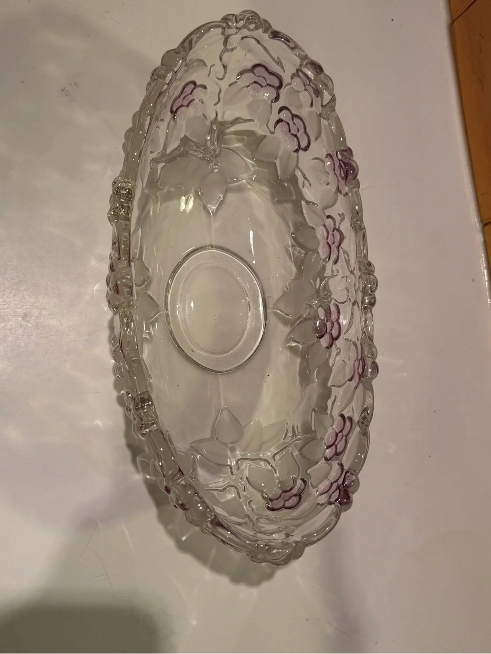 Vintage Mikasa Carmen Rose Clear Glass Floral Serving Bowl with Purple Accents
